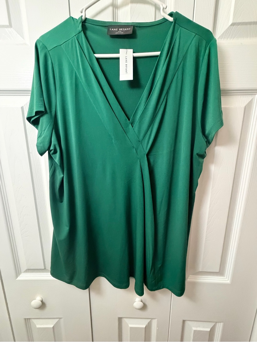 Lane Bryant Deep Emerald Surplice Short Sleeve Top